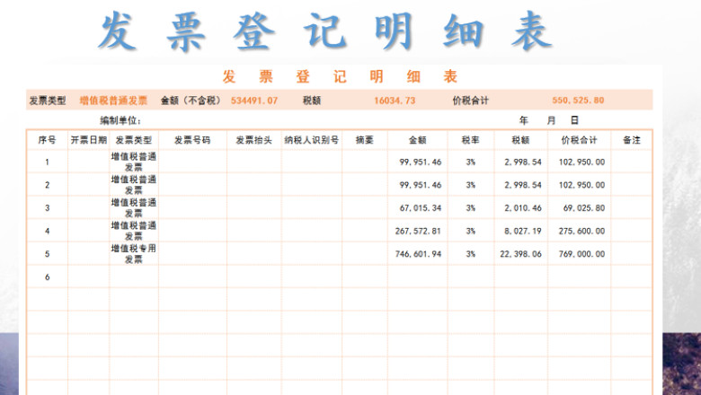 发票登记明细表-可查询