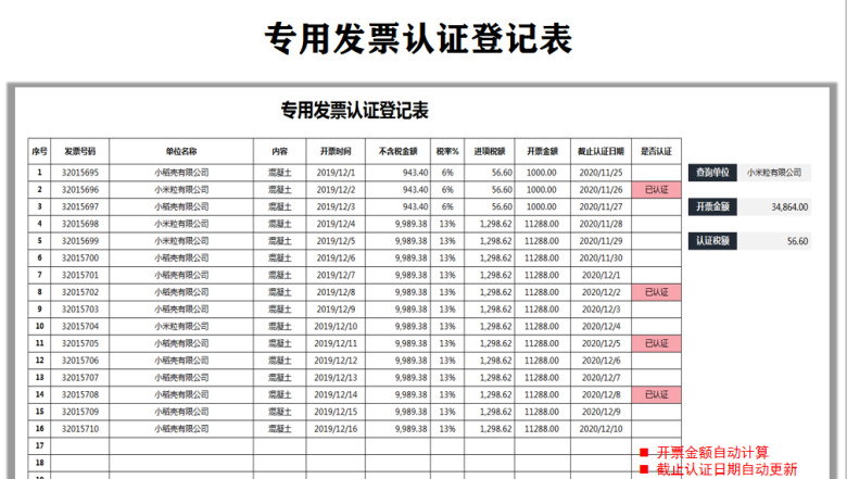 专用发票认证登记表（智能查询）
