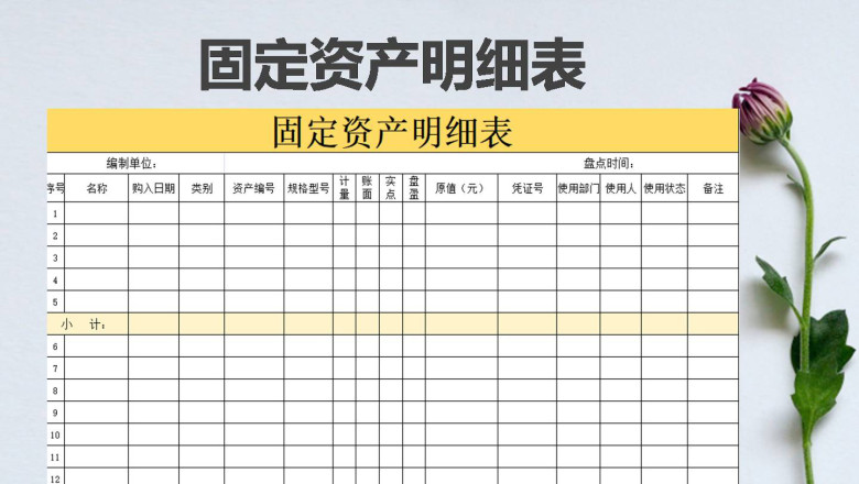 固定资产明细表(模板)