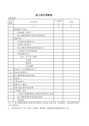 收入项目预算表模板
