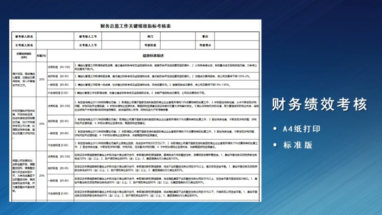 财务关键绩效指标考核表
