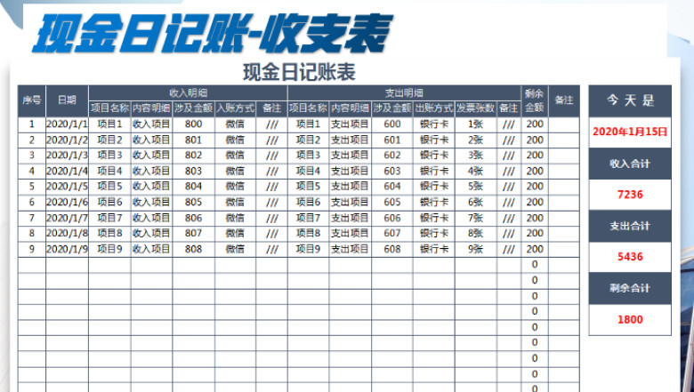 现金日记账-收支表