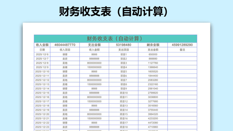 财务收支表（自动计算）