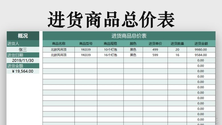 进货商品总价表