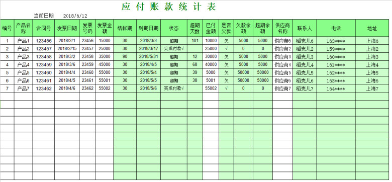 财务报表-应付账款报表