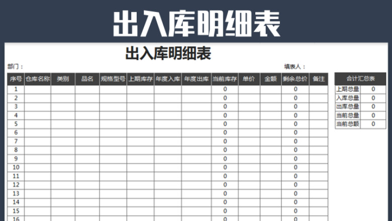 出入库明细表（自动汇总）