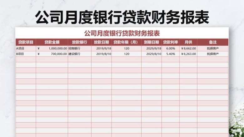 公司月度银行贷款财务报表