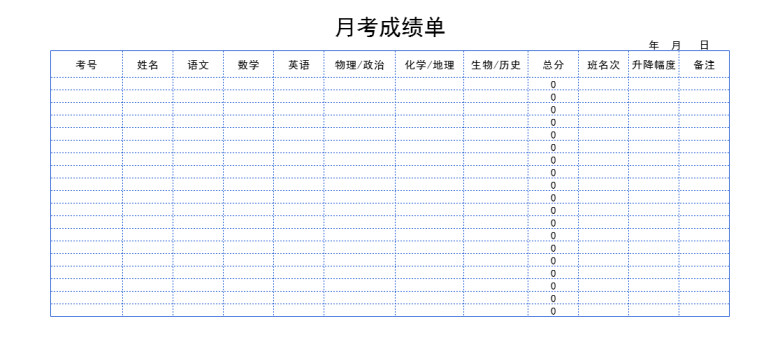 月考成绩单