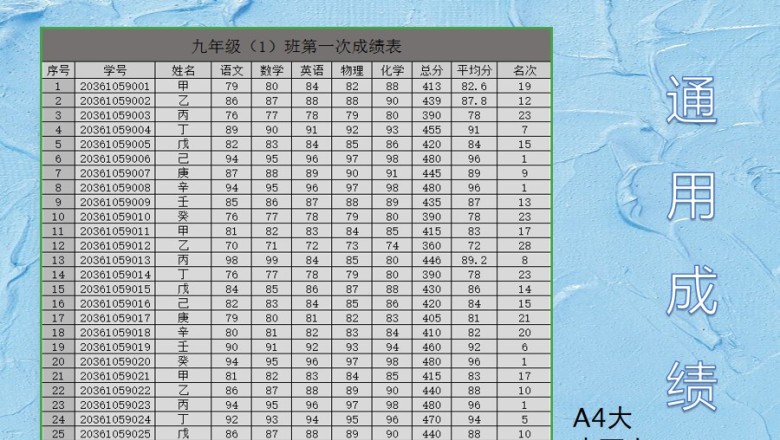 中小学通用简约成绩表