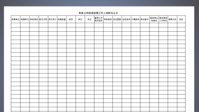 某某公司招录招聘工作人员职位公示表