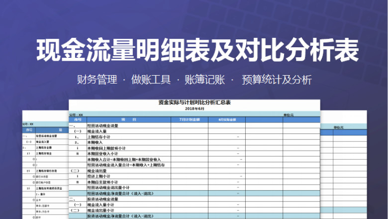 现金流量明细表及对比分析表(自动计算)
