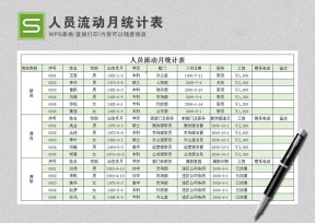人员流动月统计表
