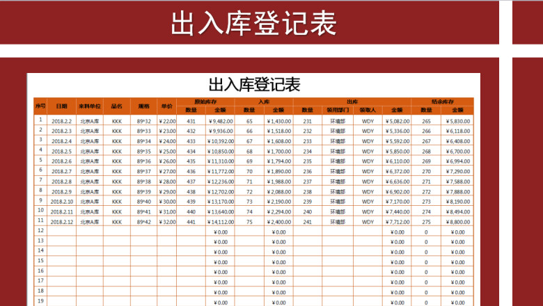 出入库登记表