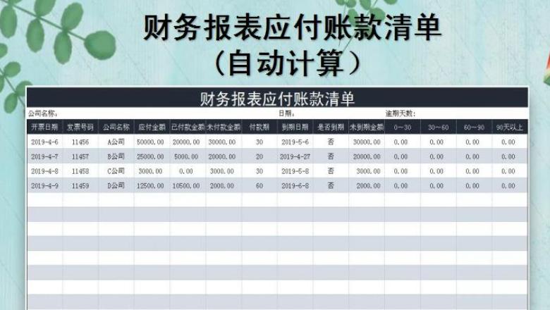 财务报表应付账款清单