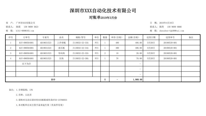 对账单格式