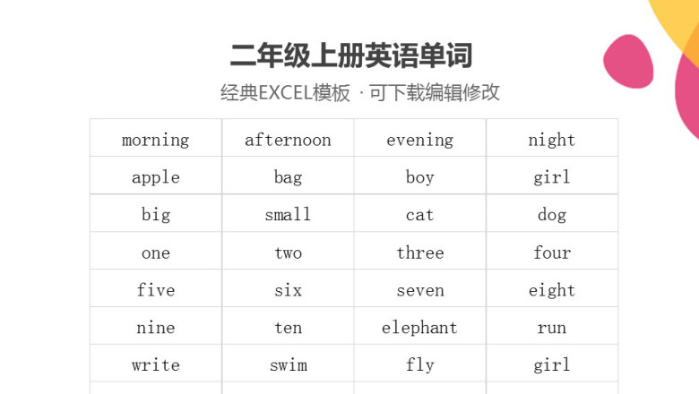 二年级上册英语单词