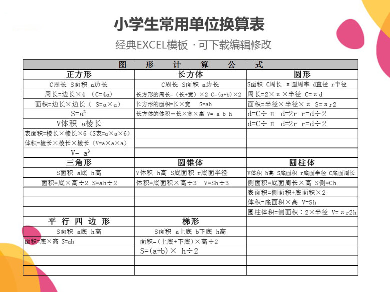小学生常用单位换算表(整理)