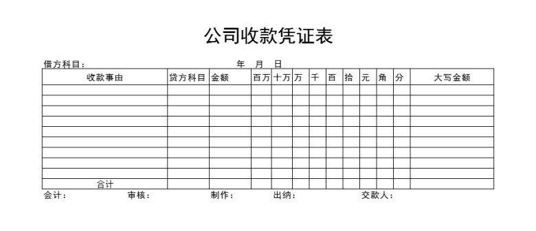 公司收款凭证表