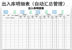 出入库明细表（自动计算汇总）