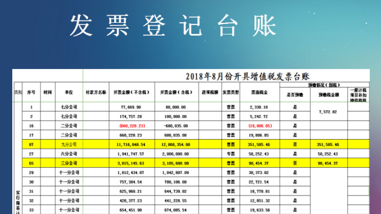 财务报表发票登记表台账（公式计算）