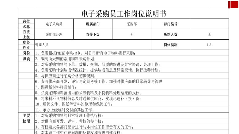 采购经理工作岗位说明书