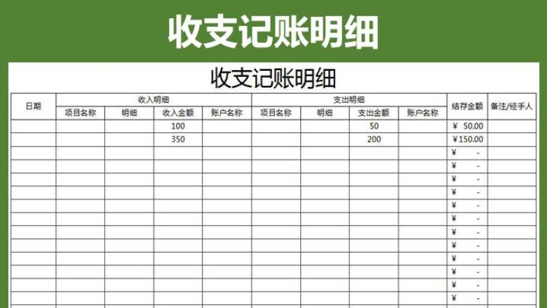 收支记账明细表（财务管理）
