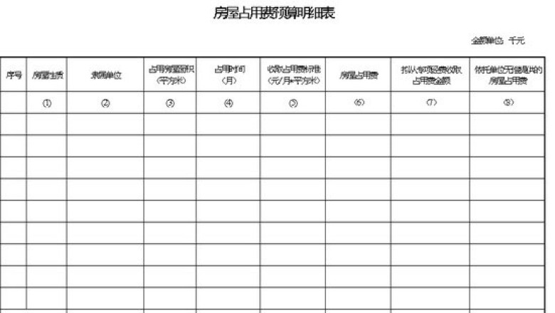 房屋占用费预算明细表