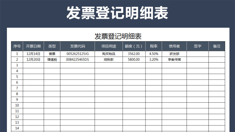 发票登记明细表