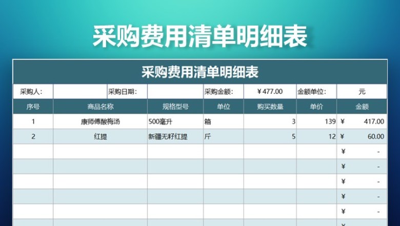 采购费用清单明细表