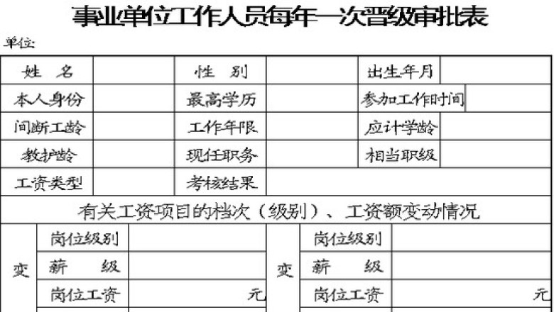 事业单位工作人员晋级审批表