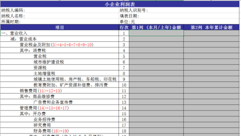 小规模财务报表