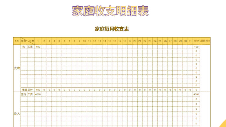 家庭收支表模板（自动计算）