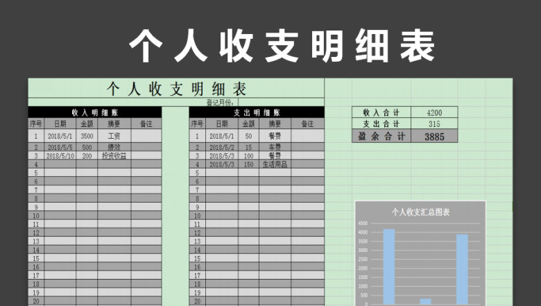 个人收支记录表（附图表）