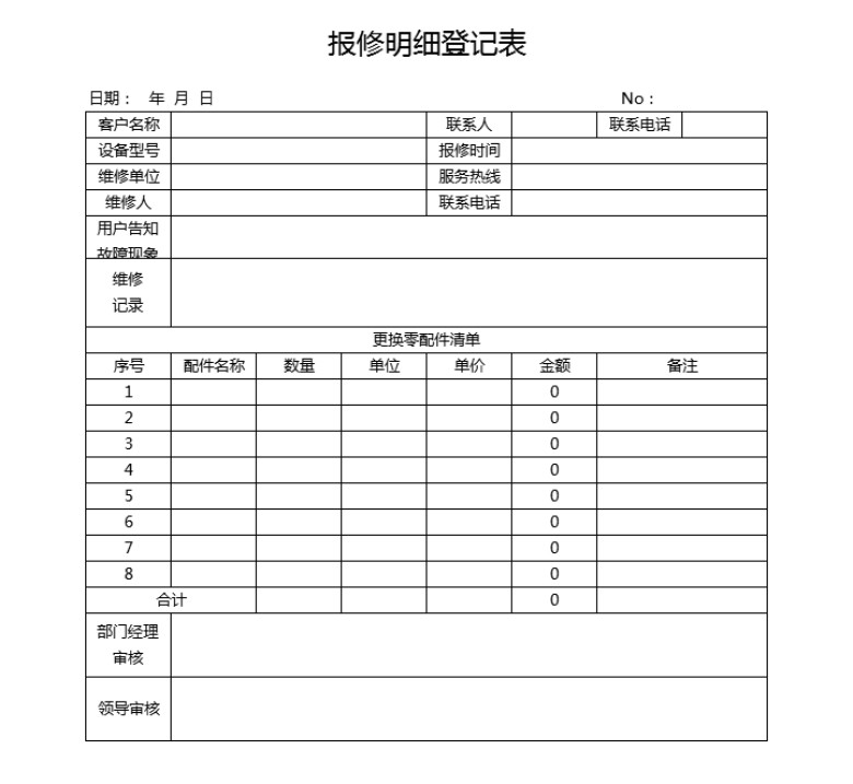 报修明细登记表