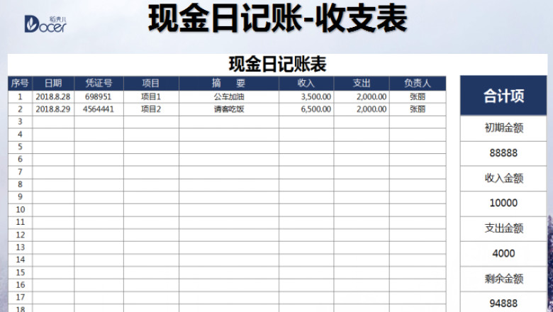 现金日记账（自动收支表）