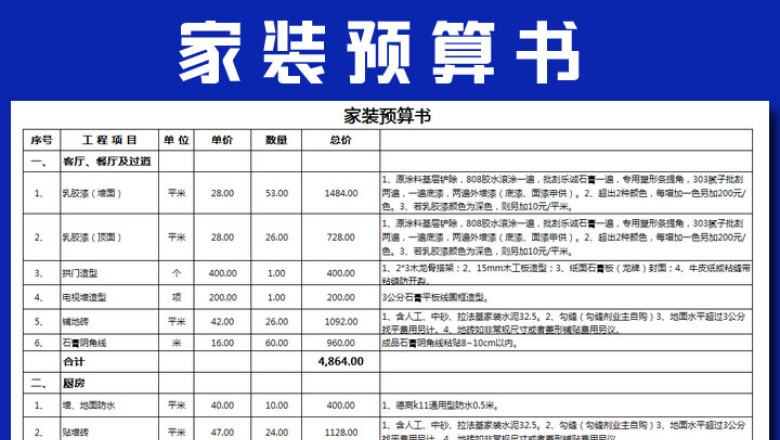 装修预算表模版