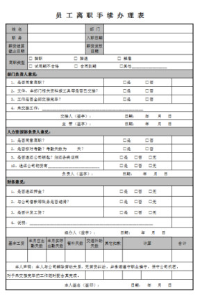 员工离职手续办理表