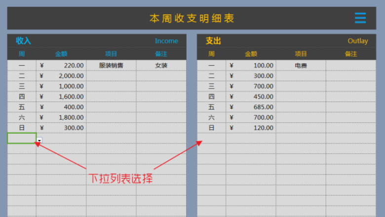 一周收支表