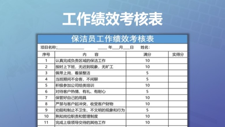 保洁员工作绩效考核表