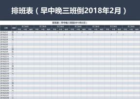 排班表（早中晚三班倒年2月）
