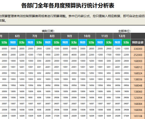 各部门全年各月度预算执行统计分析表
