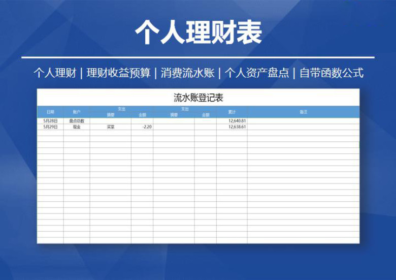 个人理财表（资产盘点+理财+流水账）
