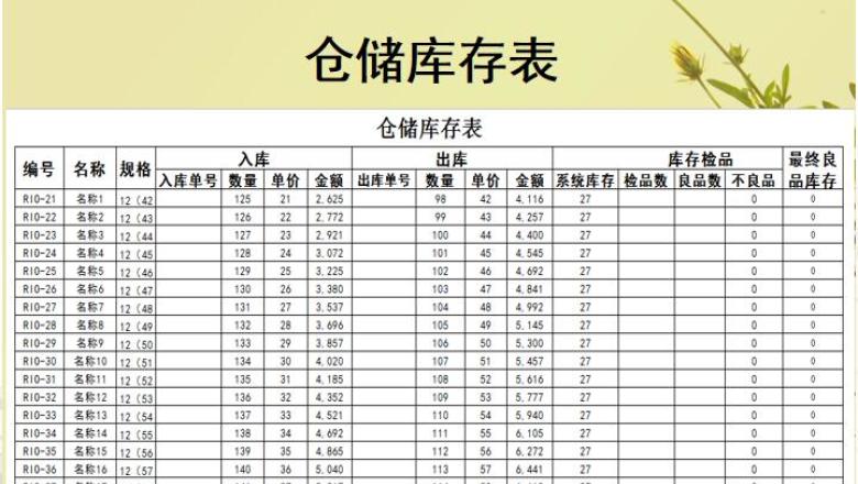 仓储库存表