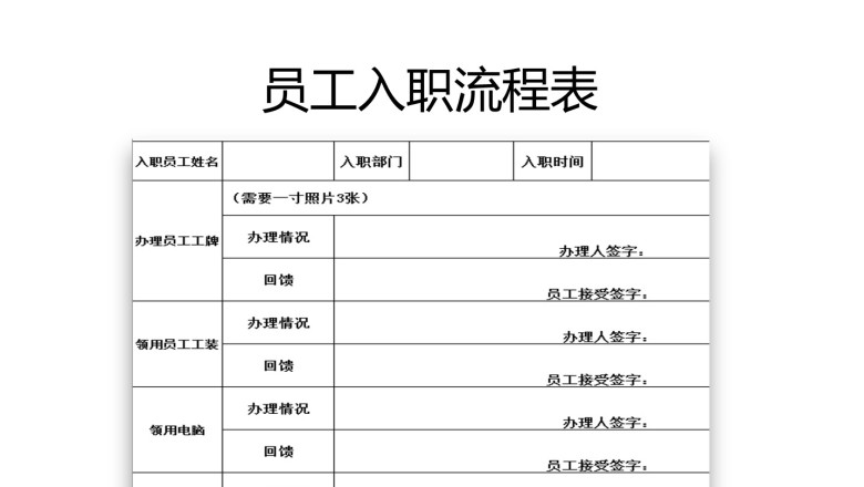 员工入职工作流程表