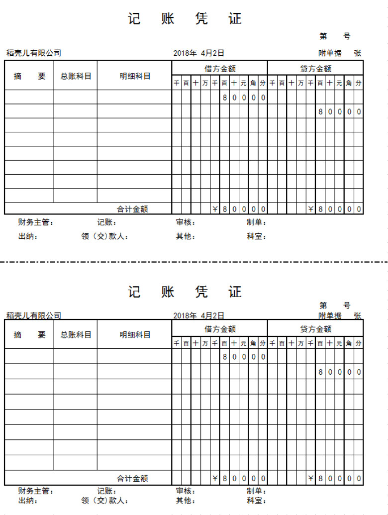 记账凭证（一式两份）