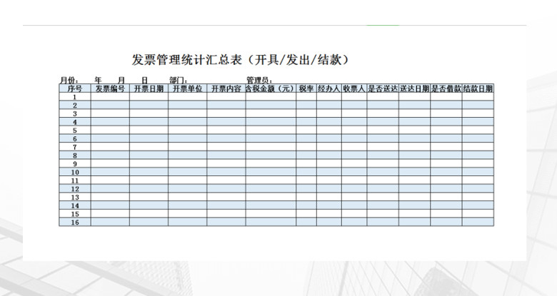 发票管理统计汇总表