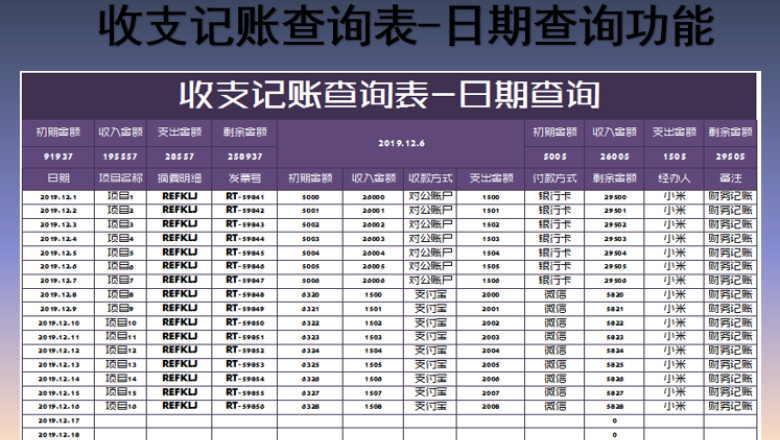 收支记账查询表-日期查询