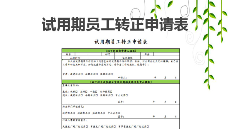 试用期员工转正申请表