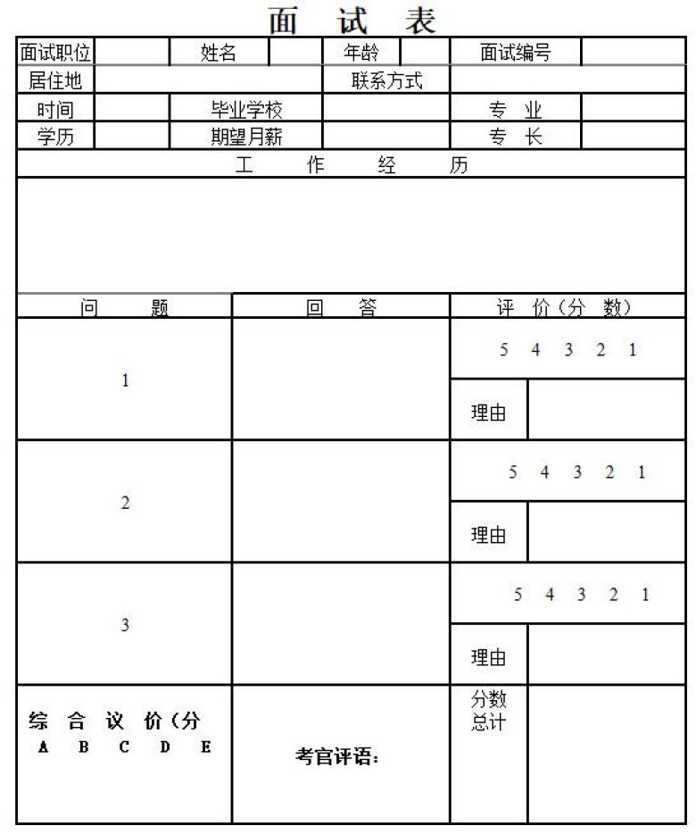 招聘面试表