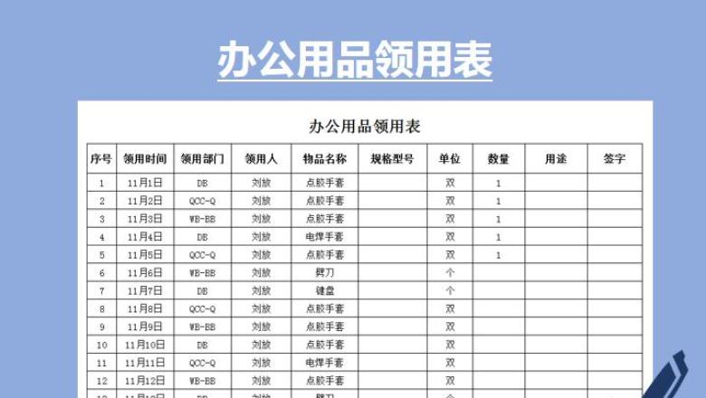 办公用品领用表